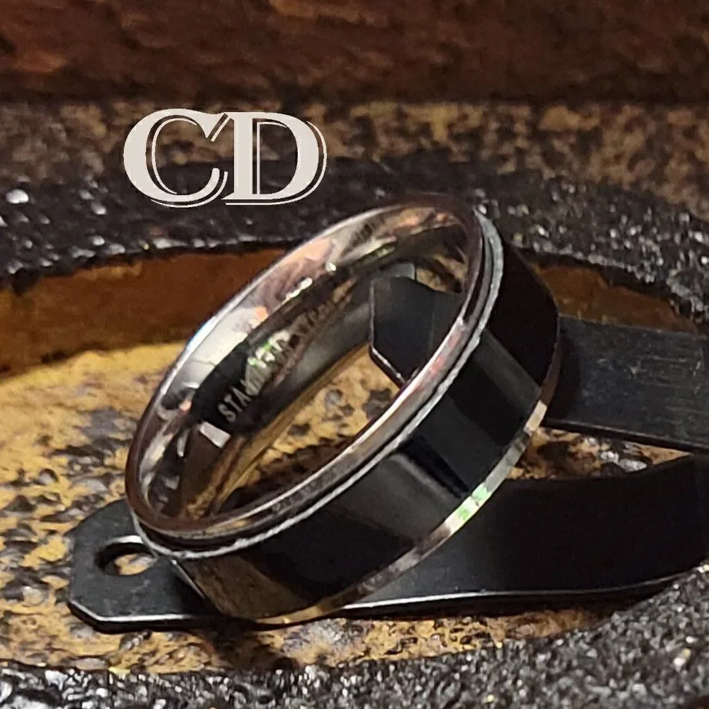 Personalized Engraved Mens Black Spinner wedding Ring - Mens Fidget Spinner